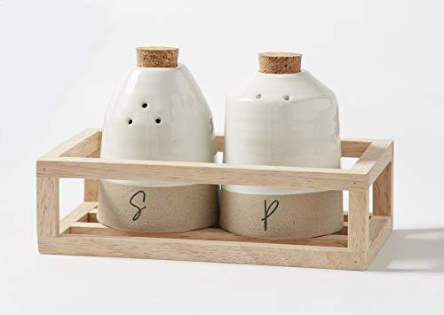 MUD PIE STONEWARE SALT AND PEPPER SHAKER CADDY