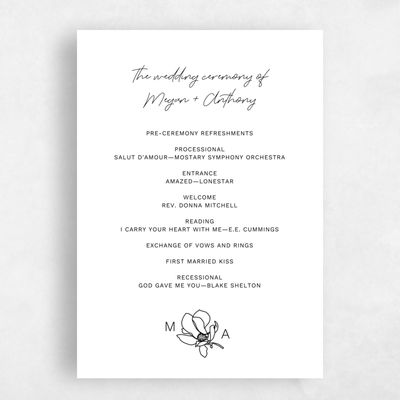 White Wedding Program - Bow Bridge