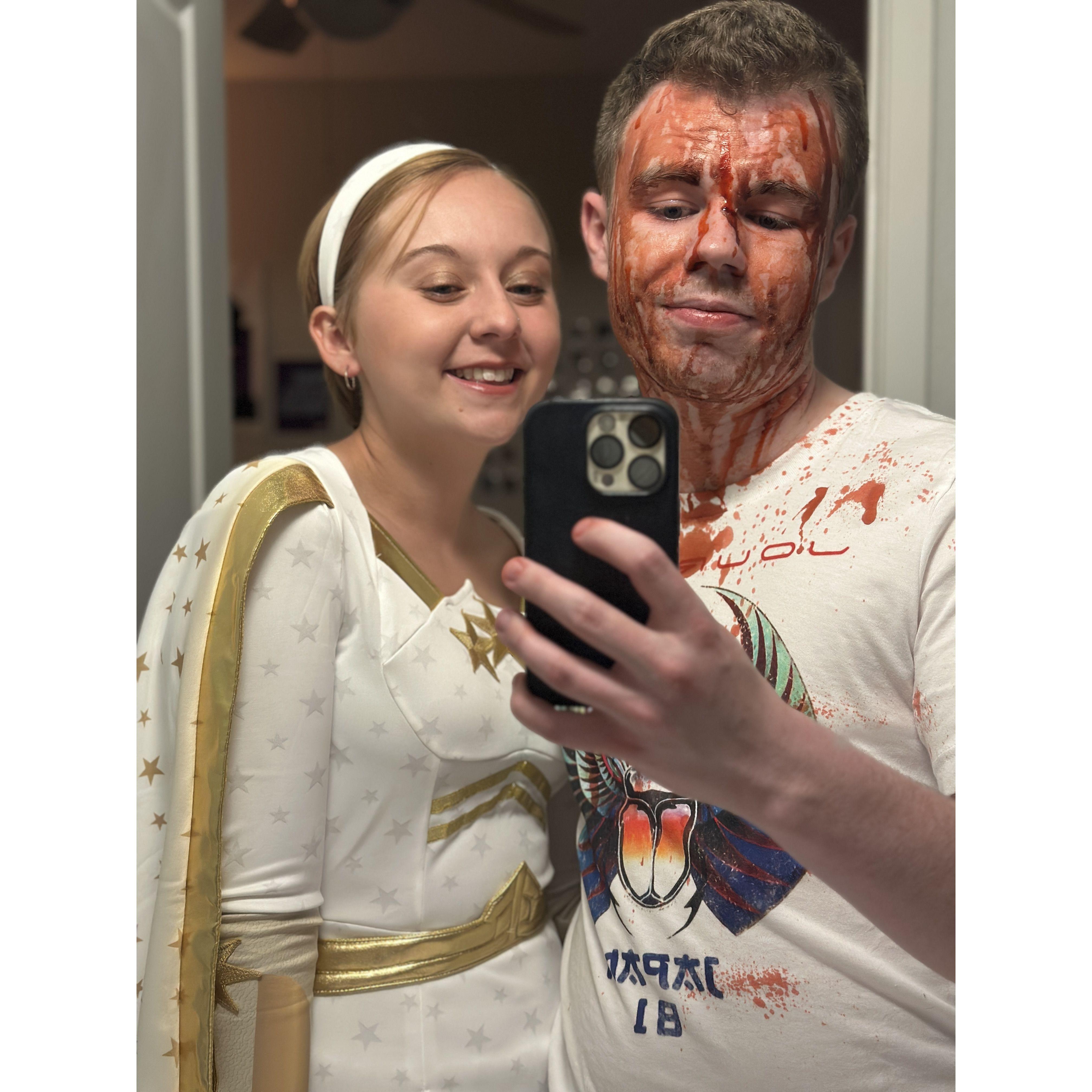 By Halloween 2024, Amanda had successfully turned Zach into a fellow Halloween fanatic! Check out those costumes from The Boys 🎃👻