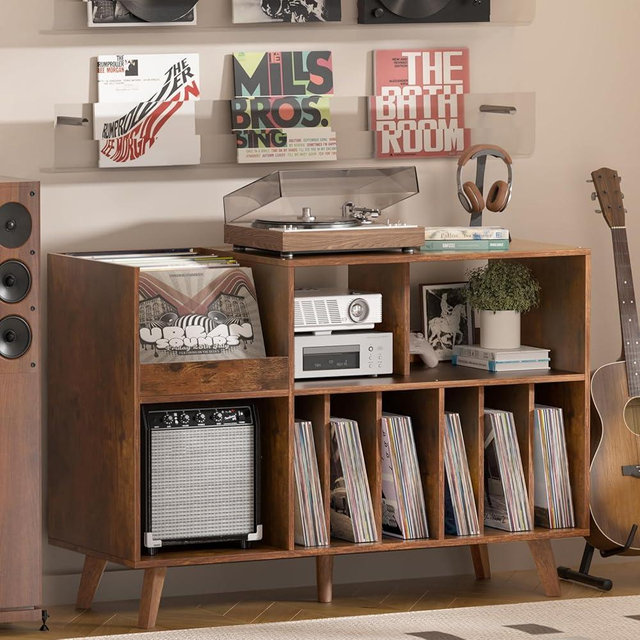 LELELINKY Large Record Player Stand, Turntable Stand with Storage, Vinyl Record Holder with Display Area, Record Player Table Holds Up to 450 Albums, Record Stand for Music Room Living Room