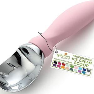 Spring Chef Ice Cream Scoop with Soft Grip Handle, Professional Heavy Duty Sturdy Scooper, Premium Kitchen Tool for Cookie Dough, Gelato, Sorbet, Pink Lemonade