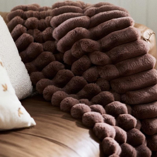 Tipped Puffer Faux Fur Throw Blanket