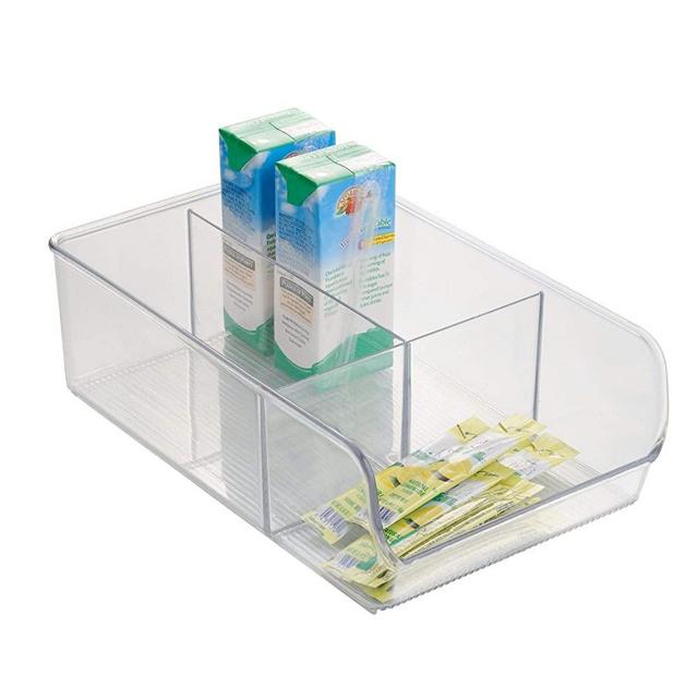 iDesign Linus Plastic Fridge and Freezer Divided Storage Organizer Bin, Container for Food, Drinks, Snacks, Produce Organization, 11" x 7" x 3.5", Clear
