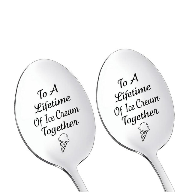 Couples Gifts Ice Cream Spoons for Him Her Engraved Wedding Engagement Gifts for Best Friend Wife Husband Anniversary Christmas Birthday Gifts for Boyfriend Girlfriend Ice Cream Lover Spoon