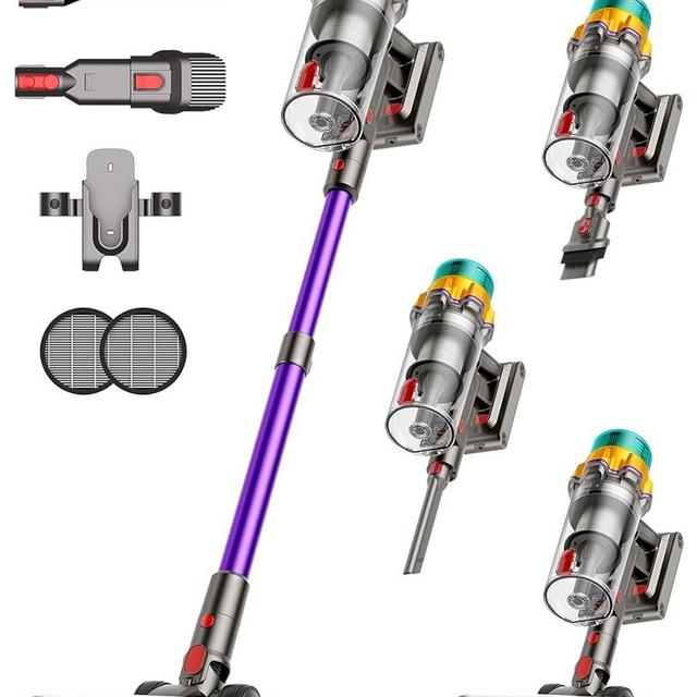 Cordless Vacuum Cleaner, 55KPA 65Mins XL Dust Cup Vacuum Cleaners for Home, Stick Vacuum with Anti-Tangle Brush,LED Display,Self-Standing, Vacuum Cordless for Hardwood Floor, Carpet, Pet Hair,Purple