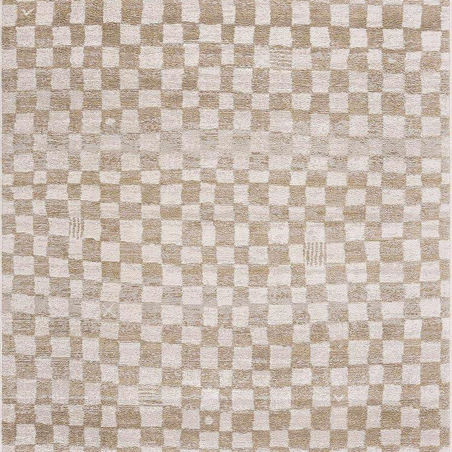 BoutiqueRugs Benjy Modern Checkered Area Rug - Contemporary Geometric Carpet for Living Room, Bedroom, Kids Room, Nursery - Cream, Gold - 2'7" x 4'