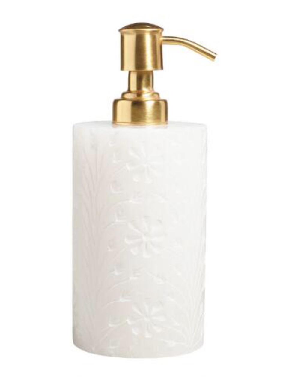 White Carved Floral Alabaster Soap Dispenser