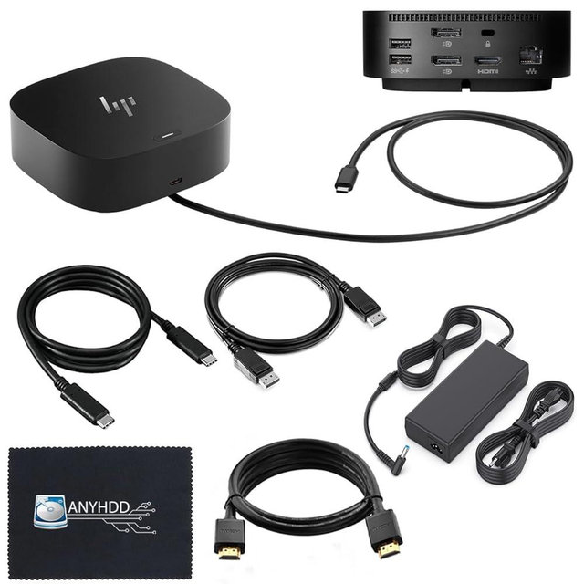 HP Docking Station for Laptop Dual Monitor and Charging Bundle - HP USB-C G5 Dock 5TW10AA / 5TW10UT / 5TW10AA#ABB with 120W Adapter, HDMI, DisplayPort, USB-C Cables & Microfiber Cleaning Cloth