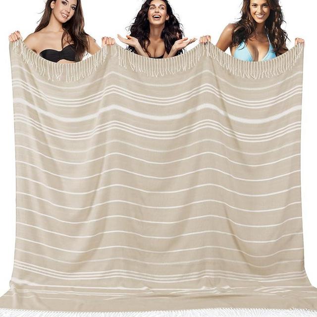 Giant Huge Thin Boho Throw Blanket Turkish Beach Blanket Towel Jumbo Extra Large Xl XXl Big Oversized Outdoor Bath Picnic Accessories Airplane Travel Essentials Camping Gears Must Haves Yard Mat Beige