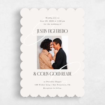 Beige Scalloped Wedding Invitation - Ferrara Photo