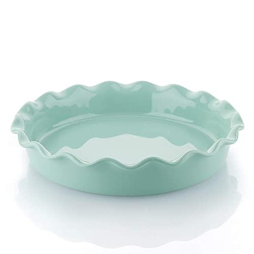 Sweese 518.109 Porcelain Pie Pan, Round Pie Plate Baking Dish with Ruffled Edge, 10.5 Inches, Mint Green