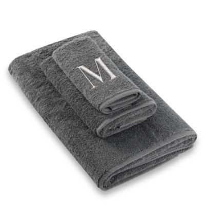 Avanti Premier Silver Block Monogram Letter “M" Fingertip Towel in Granite