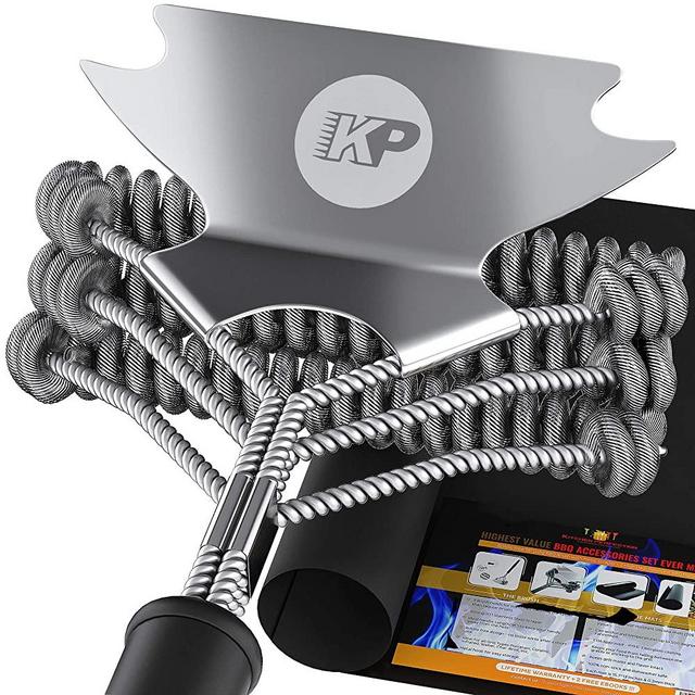 3 in 1 Dream Set - Bristle Free Grill Brush and Scraper +2 Heavy Duty Grill Mats |Best Barbecue Grilling Accessories Cleaner Set | Stainless Steel Wire Safe BBQ Cleaning Brush for All Grates