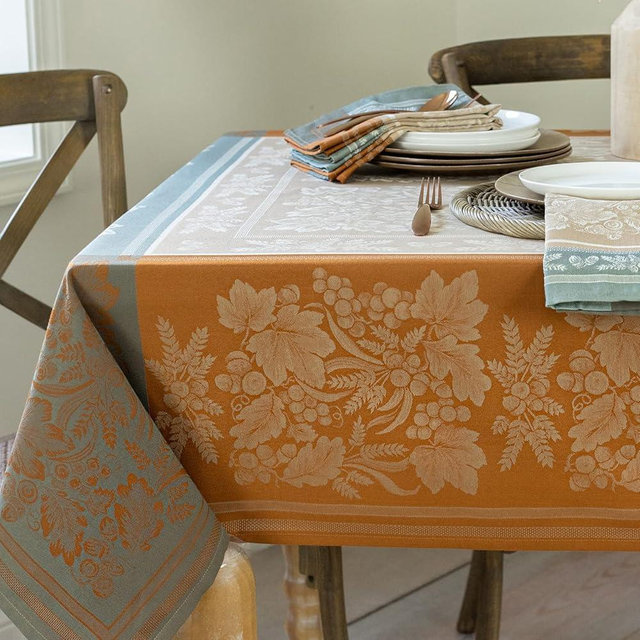 Benson Mills Harvest Gathering Heavyweight Engineered Jacquard Fabric Table Cloth, Décor for Fall, Harvest and Thanksgiving Tablecloth (Taupe, 60" x 104" Rectangular)