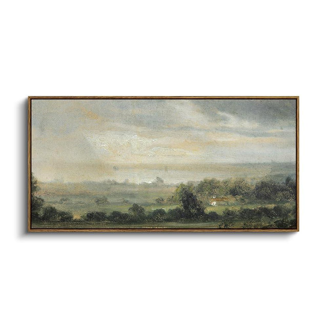 InSimSea Extra Large Framed Vintage Wall Art, Living Room Country Farmhouse Decor, Wild Field under Sky Landscape Paintings, Canvas Prints, Scenery Long Picture for Bedroom Above of Bed,20x40inch
