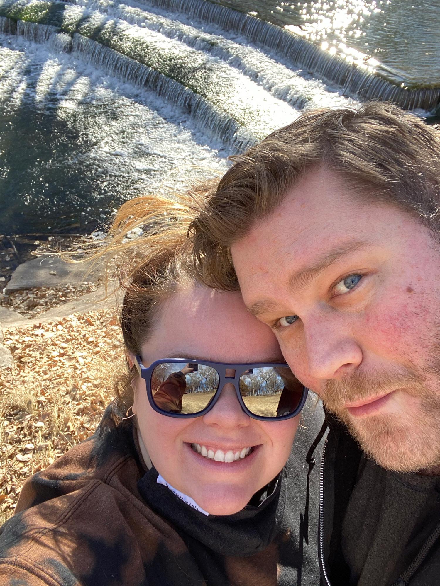 Sometimes Ember can drag Luke on a hike.