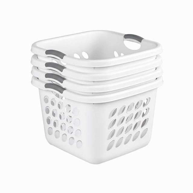Sterilite 4 Pack Laundry Basket, Plastic Clothes Hamper, Large Square Bin with Comfort Grip Handles and Reinforced Rim, 1.5 Bushel Capacity, White