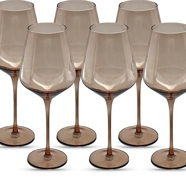 Saludi Smokey Sand Wine Glasses, 16.5oz (Set of 6) Stemmed Single Color Glass - Great for All Wine Types and Occasions - Luxury, Durable, Hand-Blown