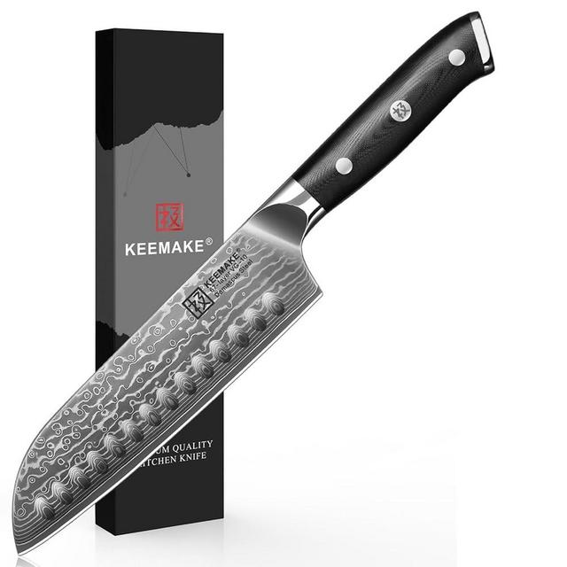 KEEMAKE Santoku Knife 7 inch, Ultra Sharp Damascus Kitchen Knife with Ergonomic Handle, 67-Layer Damascus Steel Knife, Japanese Chef Knife for Sushi Sashimi, Chopping Knife for Fruit Vegetable Meat