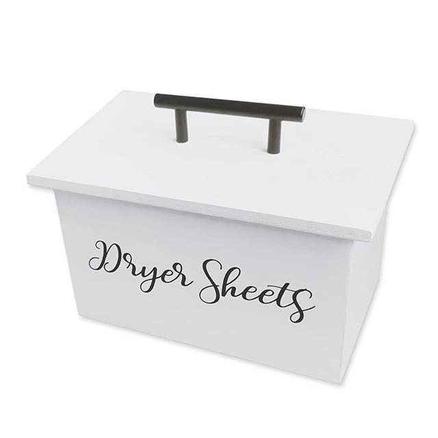 Dryer Sheets Holder, Farmhouse Dryer Sheets Dispenser, Wood Dryer Sheets Container Box with Lid, Rustic Dryer Sheets Caddy, Fabric Softener Storage Bin for Laundry Room Decor Organizer
