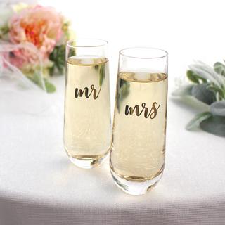 Mr. & Mrs. Stemless Champagne Glass Set