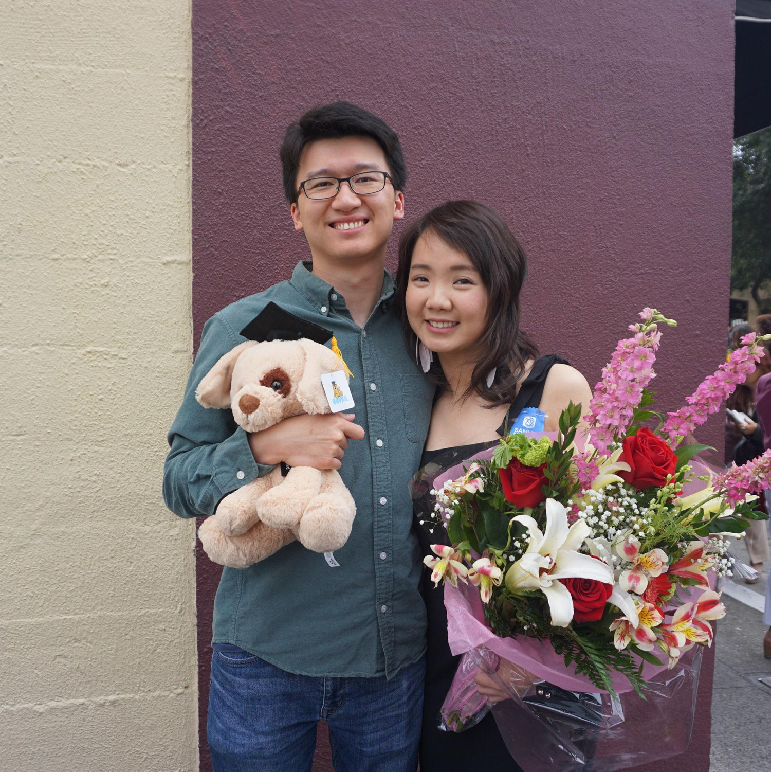 Wei got the perfect flowers and plush for Yvonne's nurse pinning ceremony