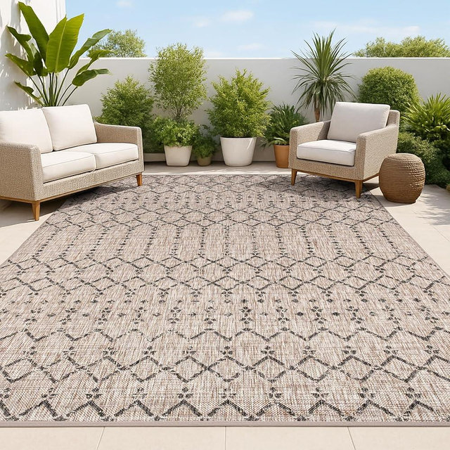 JONATHAN Y Moroccan Geometric Indoor Outdoor Area Rug 6X9 Natural/Black, Ourika Textured Weave for Backyard, Patio, Porch, Easy-Cleaning, High Traffic, Pet-Friendly, Non-Shedding (SMB108D-6)
