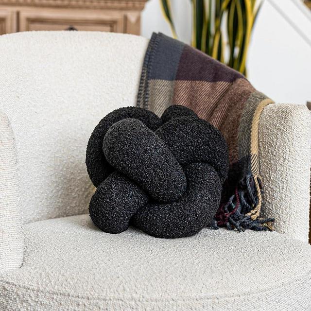 SAMIAH LUXE Black Knot Pillow Ball 12" for Living Room Decor, Teddy Boucle Round Throw Pillows for Couch, Black Decorative Pillow, Circle Pillow, Knot Ball Pillow, Knotted Pillow, Circle Throw Pillow