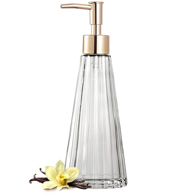 EMPO Vintage Elegant Glass Soap Dispenser, Liquid Soap / Sanitizer / Shampoo Bottle with Pump, Rustic Farmhouse Decor Hand Soap Dispenser Bathroom Accessories (Clear)