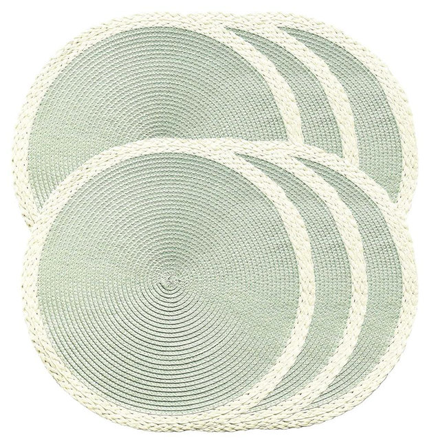 Noctiflorous Round Braided Placemats Set of 6 Table Mats 15 Inches Washable Heat Resistant for Dining Table Non-Slip Indoor Outdoor Place Mats for Easter(02 Green 6)
