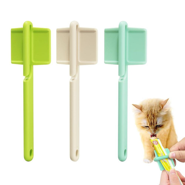 3pcs Cat Strip Feeders, Kitten Strip Squeeze Spoon for Wet Food and Liquid Snack, Cat Lickable Puree Treat Food Dispenser Pet Food Mixing Spoon Feeding Scoop for Pets (Blue & Green and White