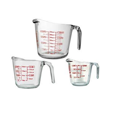 Anchor Hocking 77940COM Anchor 77940 3-Piece Measuring Cup Set, Set of 3, Clear