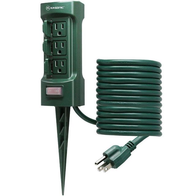 Outdoor Power Stake, Kasonic 6-Outlet Double Sided with Weatherproof Safety Flip Covers, 9 ft Extension Cord Power Strip, ETL Certified Multi-Outlets (Outdoor)