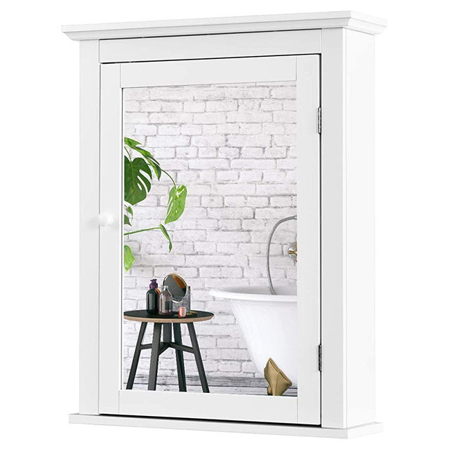 Tangkula Bathroom Cabinet, Mirrored Wall-Mounted Storage Medicine Cabinet, Cabinet with Single Door & Adjustable Shelf in 5 Positions, Multipurpose Cabinet for Bathroom, Vestibule, Bedroom (White)