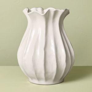 16" Pleated Ceramic Vase Sour Cream - Hearth & Hand™ with Magnolia