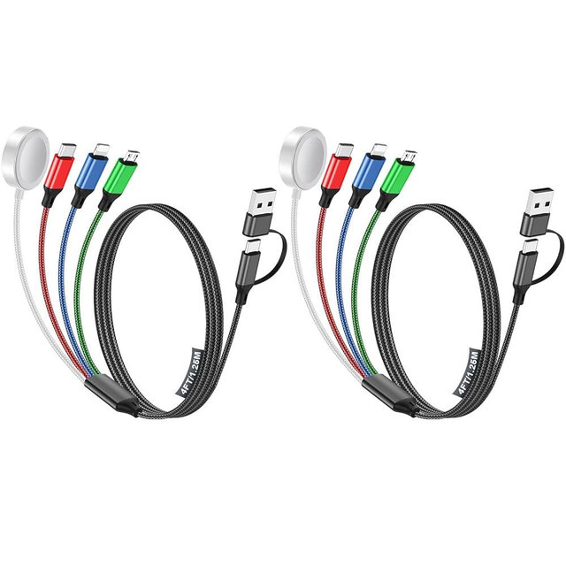 Travel Essentials,Multi Charging Cable for Apple Watch Charger/iPhone Charger/Samsung Charger,Type C Cable Cord for iWatch Ultra/10-2/iPhone 17-11/Samsung S25-S20,Android Phone,Car[1.2M]-2*Multicolor