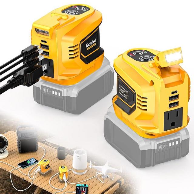 200W Portable Power Inverter for Dewalt/Milwaukee 18V,Ecarke Outdoor Generato Battery Converter with 2 USB&LED&AC Battery Powered Outlet (2PC for DeWalt 20V)