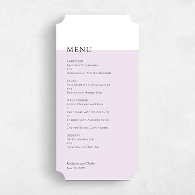 Purple Ticket Wedding Menu - Morrison