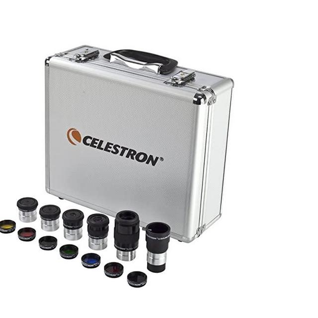 Celestron – 1.25” Eyepiece and Filter Accessory Kit – 14 Piece Telescope Accessory Set – Plossl Telescope Eyepiece – Barlow Lens – Colored Filters – Moon Filter – Sturdy Metal Carry Case