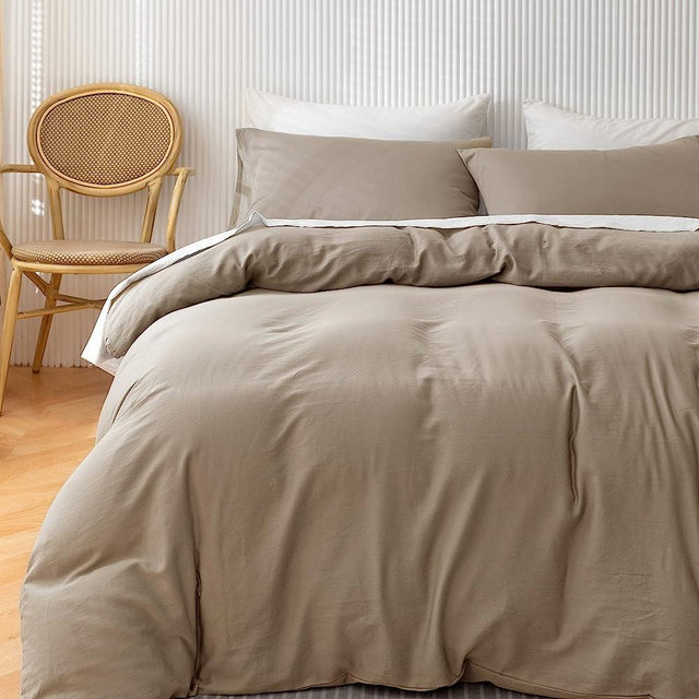 HeimenAogo 600 Tc Egyptian Cotton Duvet Cover King Size Ultra Soft and Breathable Bedding Set with Zipper Closure Long Staple Washed Cotton Duvet Cover Oxford-Tan 3Pcs