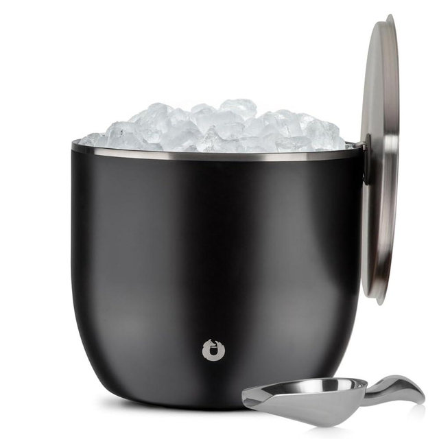 SNOWFOX XL Premium Vacuum Insulated Double Wall Stainless Steel Ice Bucket with Lid/Scoop, Bar Accessories, Large Elegant Party Bucket, Chill Several Bottles, Beautiful Entertaining, 7L, Matte Black