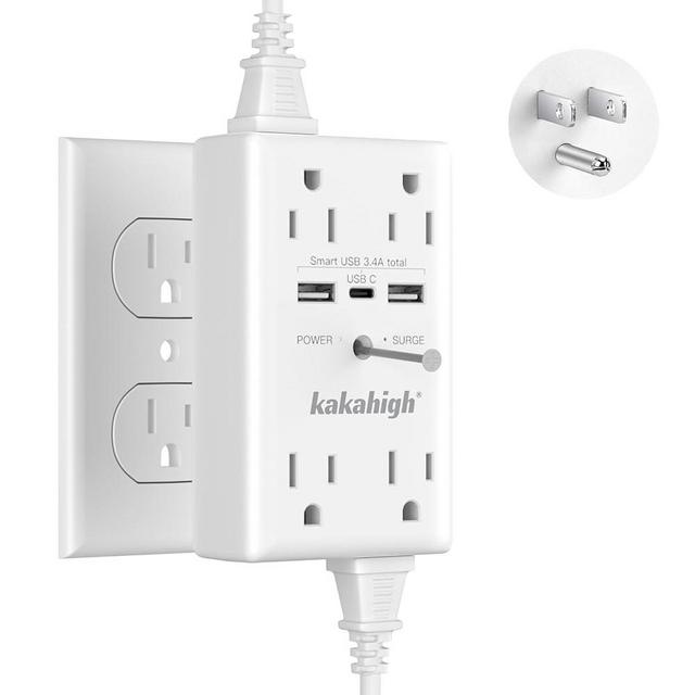 Wall Outlet Extender with Screw, 8 Way Outlets with 1680J Surge Protected, Multi Plug Wall Outlet with USB Ports, LED Indicator, 1875W Wall Mounted Surge Protectors for Dorm Room Office Kitchen