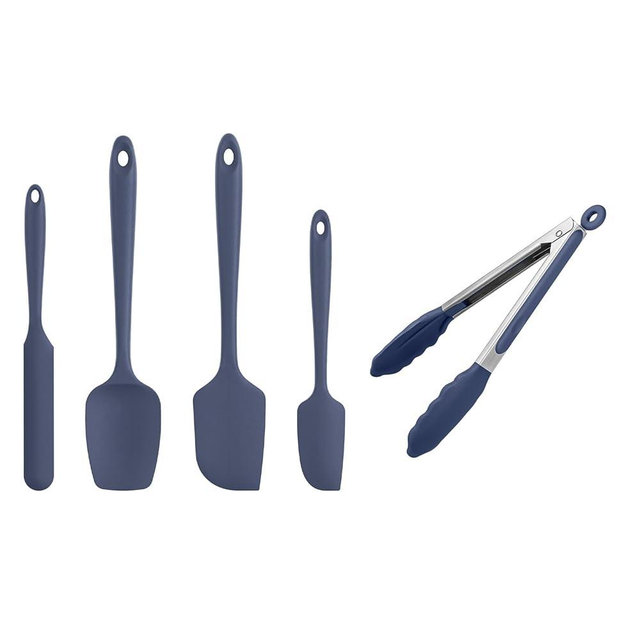 U-Taste 600ºF Heat Resistant Food Grade Silicone Spatula Set of 4, and 480℉ Heat-Resistant Food-Grade Non-Stick Firm Cooking Tong 9 inch (Midnight Blue)