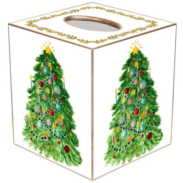 Christmas Tree with Gold Star Tissue Box Cover, Christmas Decor, Christmas Tissue Box, Paper Mache, Handmade in The USA, Decorative Tissue Holder for Bathroom Vanity Countertop, Holiday Tissue Box,