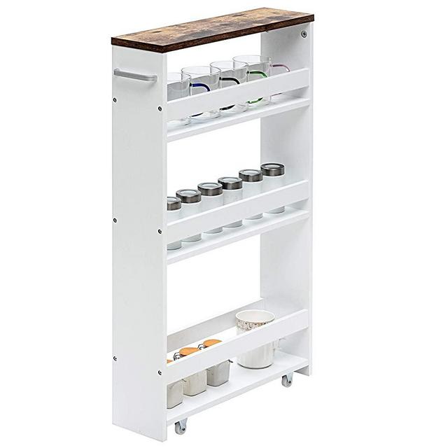 Giantex Kitchen Slim Storage Cart 4 Tier, Rolling Side Storage Cabinet with Handle, Space Saving Organizer, Kitchen Utility Cart Tower Rack for Kitchen Bathroom Laundry Narrow Corner Places (White)