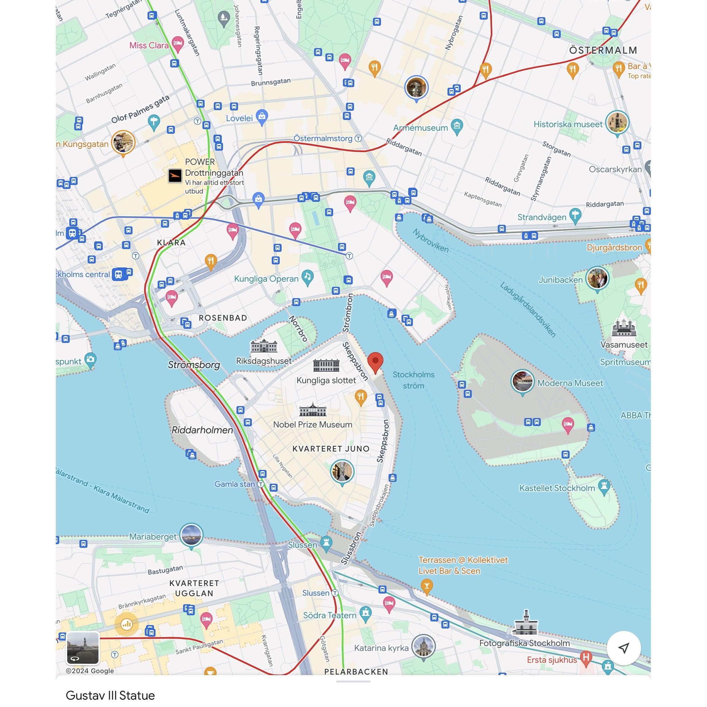 Stockholm with the boat pickup location