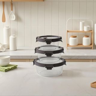 3-Piece Round Glass Food Container Set with Glass Lid
