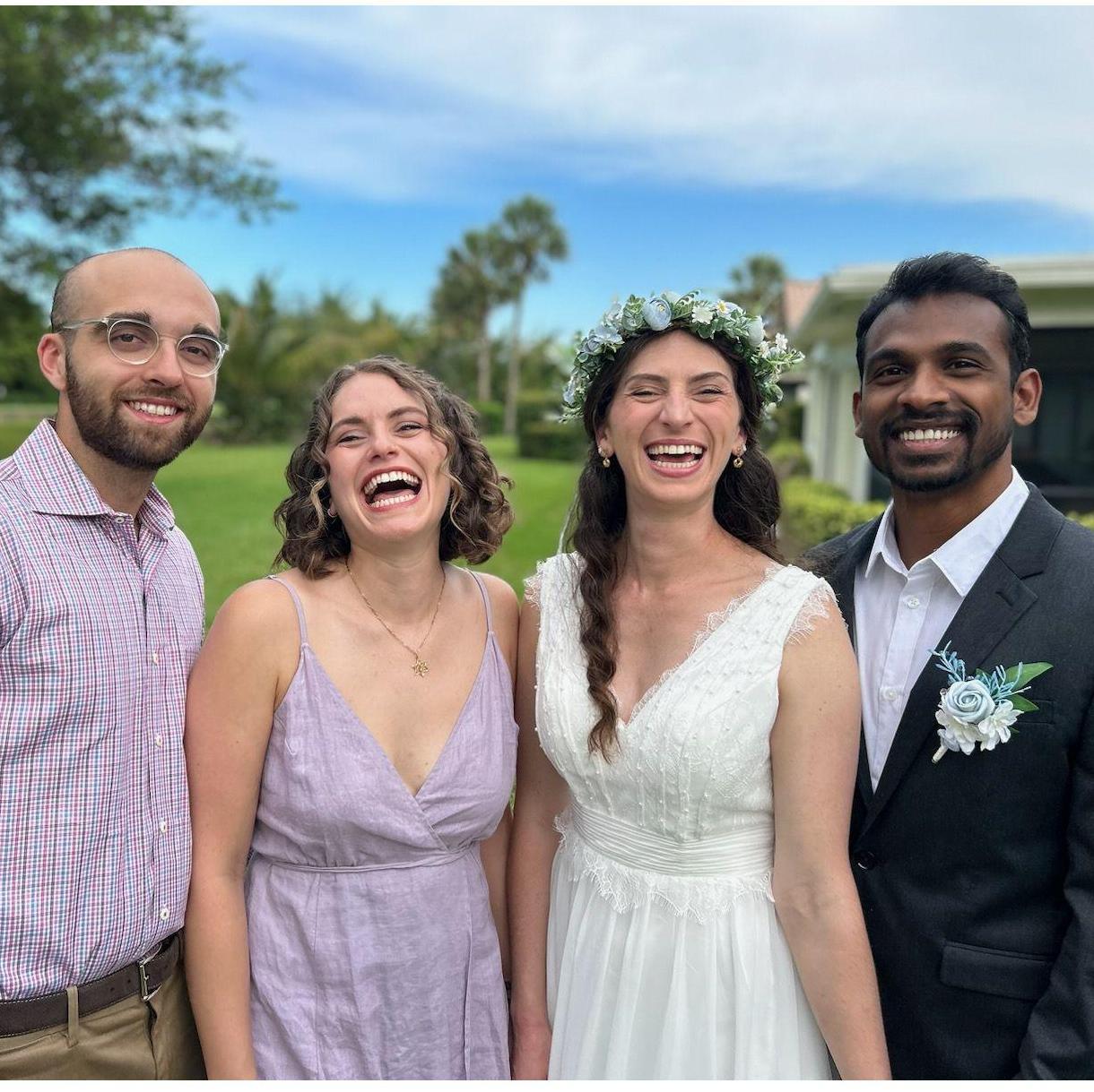 Celebrating Jamie's sister, Sam, and her husband, Akhil, at their wedding in 2023.
