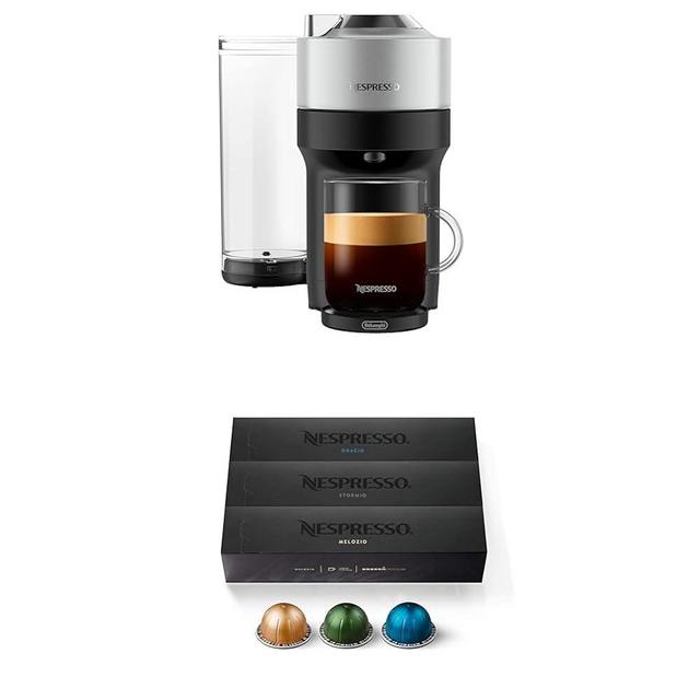 Nespresso Vertuo Pop+ Deluxe Coffee and Espresso Machine by De'Longhi, Silver and Capsules VertuoLine, Medium and Dark Roast Coffee, Variety Pack, Stormio, Odacio, Melozio, 30 Count