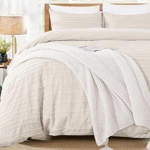 NEXHOME PRO Duvet Cover,Beige 3 Pieces Boho Tufted Duvet Cover Set, Soft and Lightweight 100% Washed Microfiber Comforter Cover Set for All Season(Beige Cal King, 104 x 98)-No Comforter